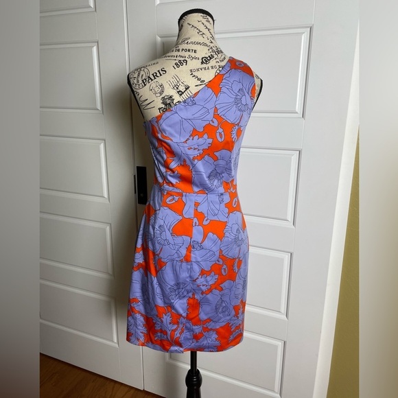 J. Crew Printed One Shoulder Dress Red and Blue Floral - Picture 3 of 7